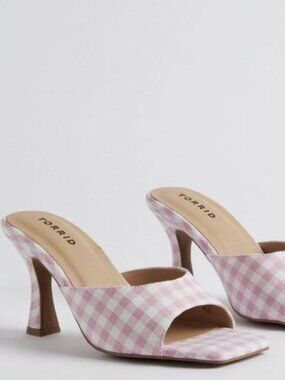 New Torrid Pink & White Gingham Square Toe Mule - Size 10.5WW